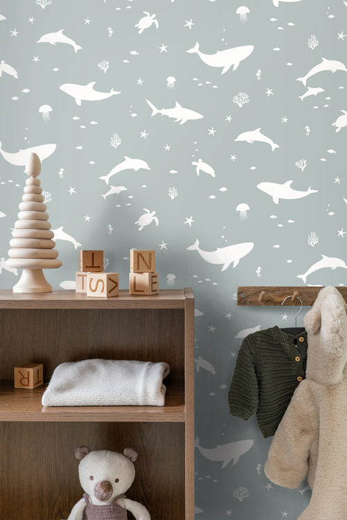 ESTAhome behang onderwaterwereld vergrijsd blauw - 50 x 900 cm - 131472 - vtwonen shop