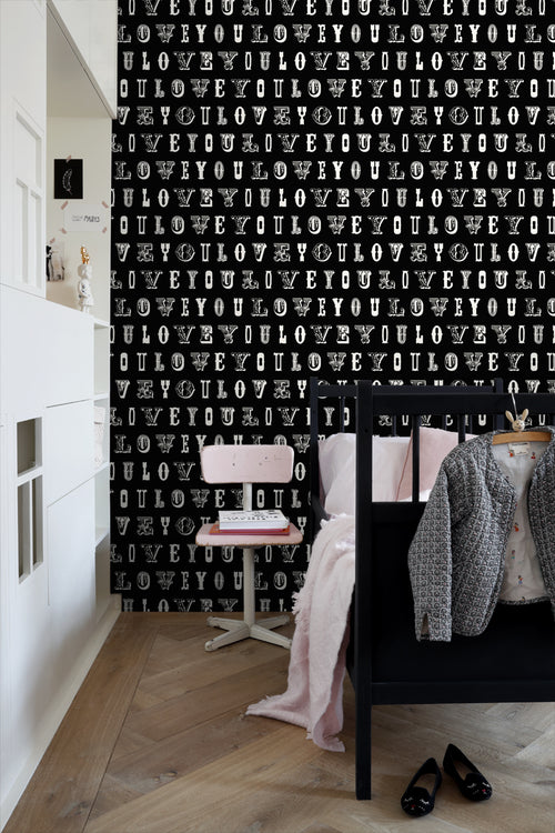 ESTAhome behang love you - quotes zwart en wit - 53 cm x 10.05 m - 136836