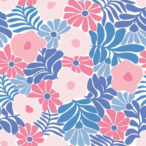 ESTAhome behang bloemen in Matisse stijl blauw en roze - 50 x 900 cm - 131006 - vtwonen shop