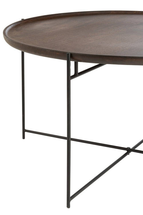 J-Line tafel Rond - ijzer/hout - bruin/zwart