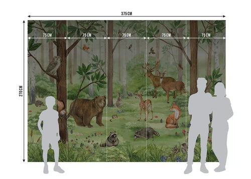 Sanders & Sanders fotobehang bosdieren groen en bruin - 375 x 270 cm - 601436