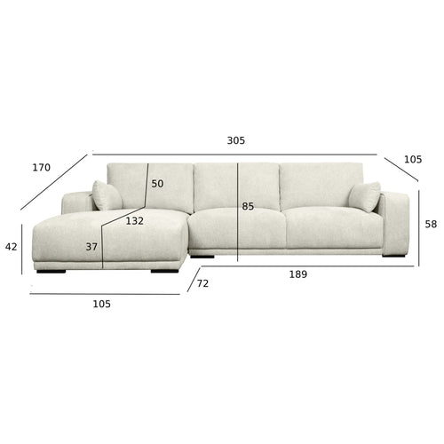 Furnhouse chaise longue bank links California - Crème wit - Stof - 105x305x85