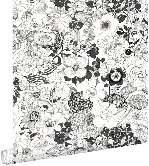 ESTAhome behang bloemen zwart en wit - 53 cm x 10.05 m - 138503 - vtwonen shop