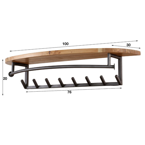 Giga Meubel Kapstok Round - Acaciahout - 8-Haken - 100x30x20cm