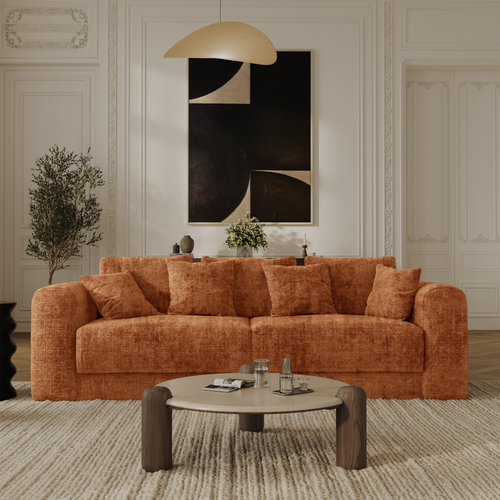 Sia Home - Slaapbank met opbergruimte, notenhout RIO - gewaafd fluweel terracotta 250cm