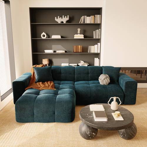 Sia Home - Hoekbanken links MAEL -  Fluweel - Pauwblauw - 230cm - vtwonen shop