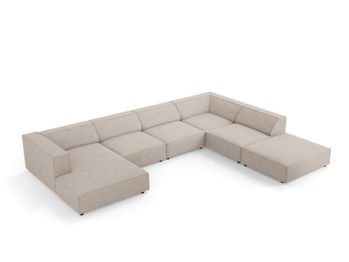 Cosmopolitan Design Panoramische hoekbank rechts Arendal 7-zits, chenille met ribbeleffect, donkerbeige - 262x364x70cm