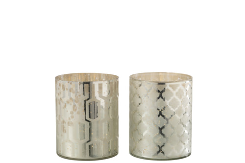 J-Line windlicht - glas - zilver - small - 2 stuks