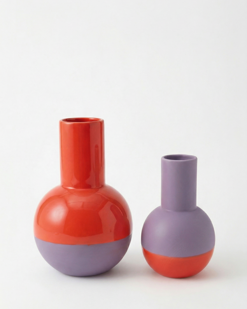 vtwonen - Vaas - Bloemenvaas - Keramiek - Rood/Lila - Set van 2