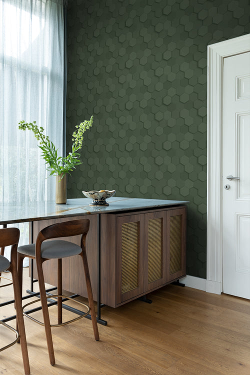 Origin Wallcoverings behang 3d hexagon motief donkergroen - 53 cm x 10.05 m - 347852 - vtwonen shop