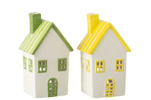 J-Line theelichthouder Huis Dolomiet - keramiek - geel/groen - 2 stuks - vtwonen shop