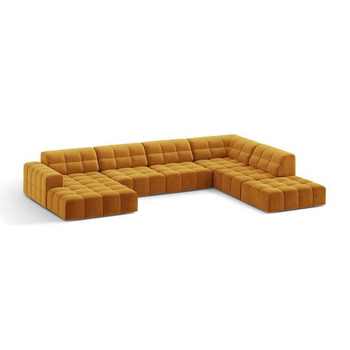 Cosmopolitan Design - Panoramische hoekbank Chicago 7-zits, flueel geel - 263x375x78cm