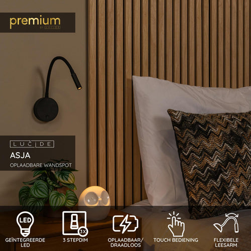 Lucide wandspot ASJA - Geïntegreerde LED - Zwart