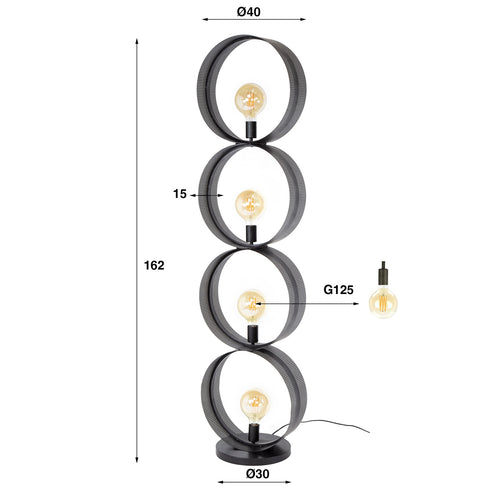 Giga Meubel Vloerlamp Ring - Zwart Metaal - 4-Lichts - 40x30x162cm - vtwonen shop