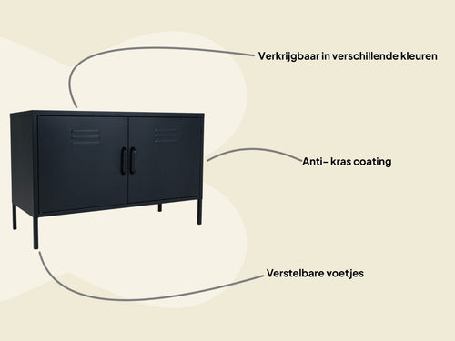MaximaVida metalen TV lockerkast Finn 100 x 40 x 64 cm zwart - 1 schap