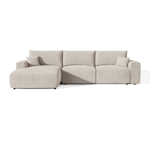 Premium Interiors - Linkerhoekbank met snelle uitklapfunctie COMO - bouclé-stof beige 300cm