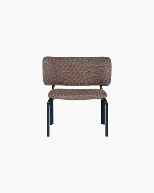noo.ma Kei Lounge Chair - gestoffeerde design fauteuil, metaal en 100% polyester, Brown & Blue Mélange