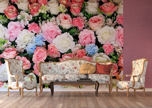 Sanders & Sanders fotobehang rozen roze, groen en wit - 375 x 270 cm - 600539