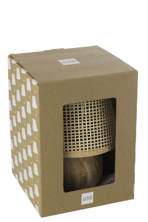 J-Line lamp Getwist - metaal/hout - naturel - LED lichtjes