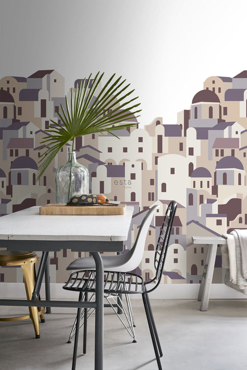 ESTAhome fotobehang mediterrane huisjes beige en grijs - 200 x 279 cm - 159260 - vtwonen shop