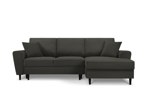 Cosmopolitan Design Converteerbare hoekbank rechts met opbergdoos Kyoto 4-zits, ribfluwelen, zwart - 145x241x88cm