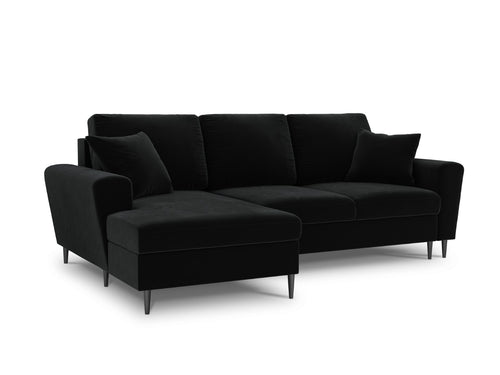 Cosmopolitan Design Uitklapbare hoekbank links met opbergdoos Kyoto 4-zits, flueel, zwart - 145x241x88cm