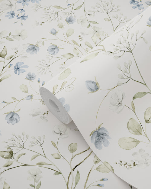 ESTAhome behang bloemetjes vergrijsd groen, blauw en wit - 50 x 900 cm - 131139 - vtwonen shop