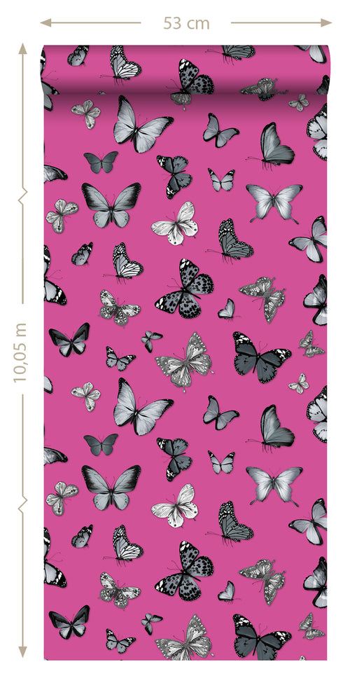 ESTAhome behang vlinders zwart en roze - 53 cm x 10.05 m - 138511
