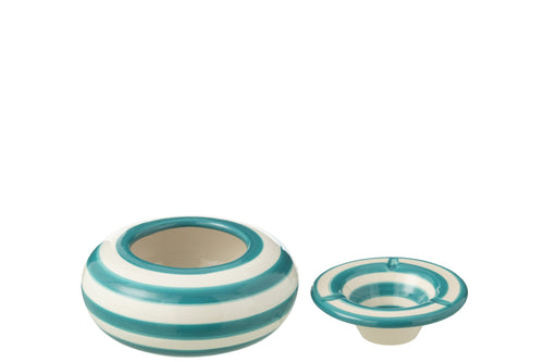 J-Line asbak Granada Stripes - keramiek - wit/aqua - large