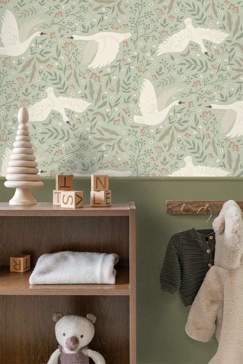 ESTAhome behang zwanen mintgroen - 53 cm x 10.05 m - 130960