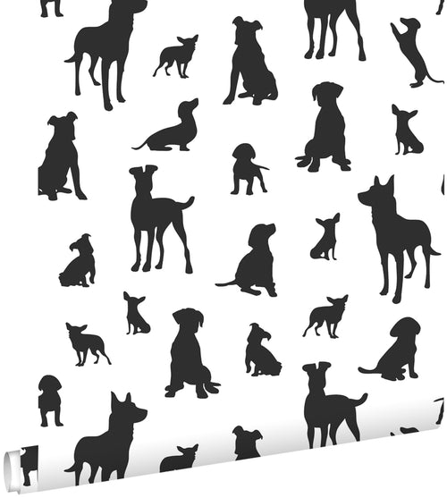 ESTAhome behang honden zwart wit - 50 x 900 cm - 139332