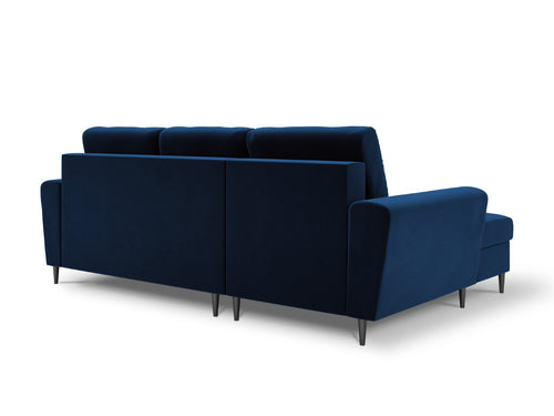 Cosmopolitan Design Uitklapbare hoekbank links met opbergdoos Kyoto 4-zits, flueel, koningsblauw - 145x241x88cm
