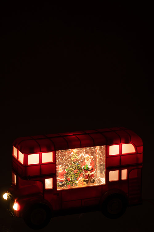 J-Line decoratie Bus + Muziek Kerstman - kunststof - mix - LED lichtjes
