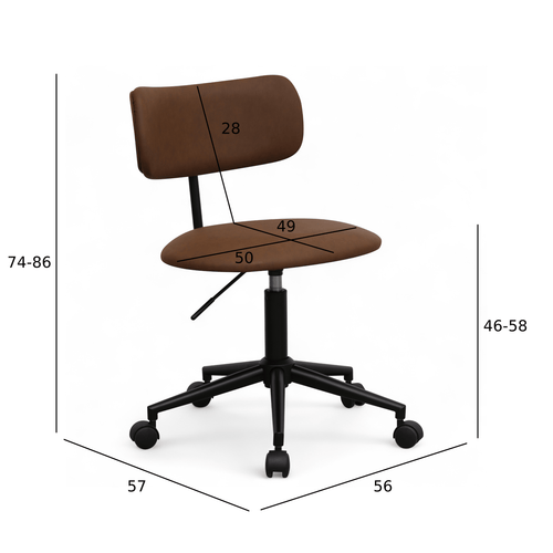 Furnhouse bureaustoel Roxy - Donkerbruin - Kunstleer - 57x56x74