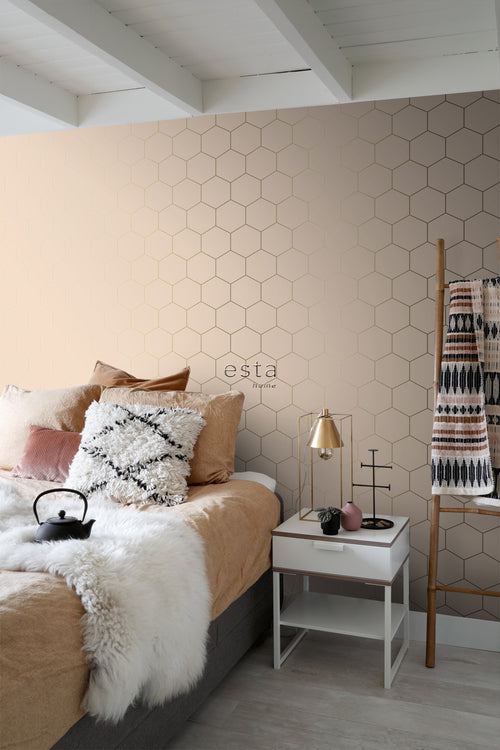 ESTAhome behang hexagon licht perzikroze - 53 cm x 10.05 m - 139226