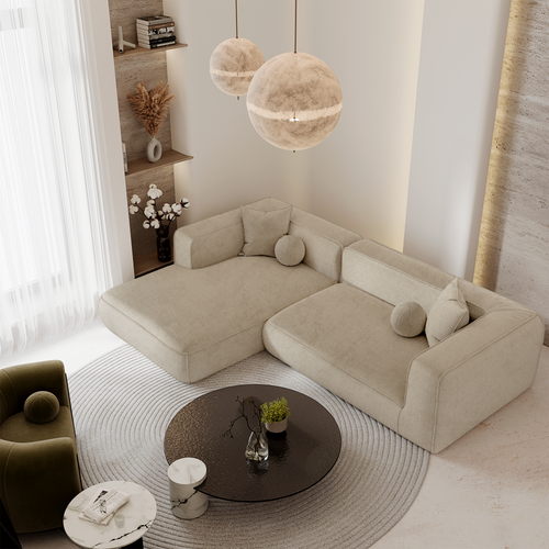 Premium Interiors - Linkerhoekbank SOFIA - kruisweefsel beige 255cm