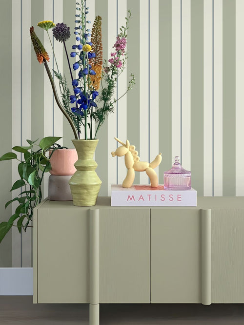 ESTAhome behang strepen vergrijsd groen en blauw - 50 x 900 cm - 132153