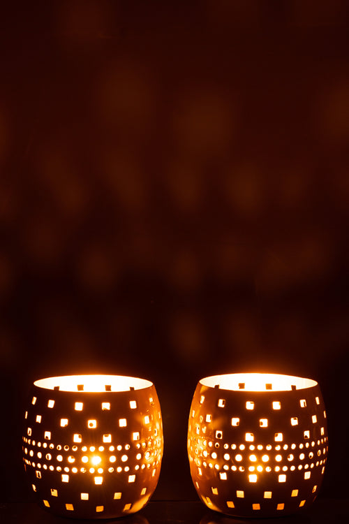 J-Line windlicht Geperforeerd - metaal - lichtroze/beige - 2 stuks - vtwonen shop