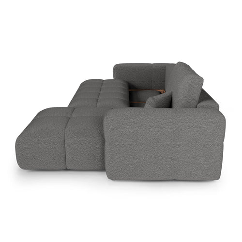 Premium Interiors - Rechthoekige hoekbank met slaapfunctie en opbergruimte VIBE - bouclé-stof grafietgrijs 286cm