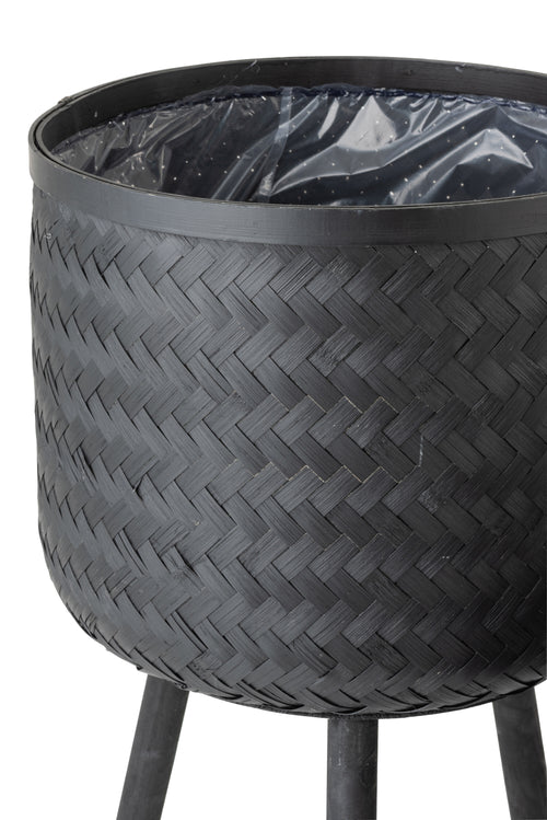 J-Line bloempot bamboe - jute - zwart - 3 stuks - Ø 37 cm - vtwonen shop