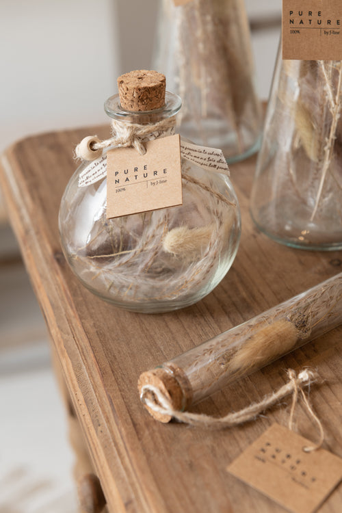 J-Line decoratie fles Gedroogde Bloemen - glas - naturel - small - 2 stuks