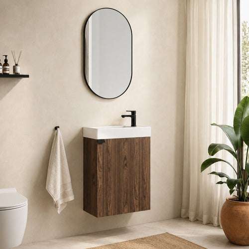 Badplaats Toiletmeubel Keno 50 x 23 cm – Walnoot Bruin – Fonteinmeubel met Wastafel