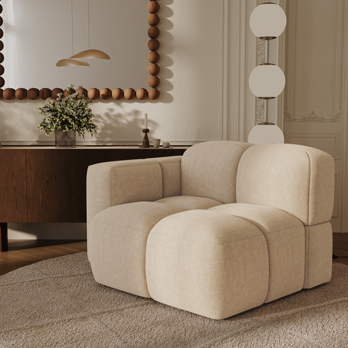 Premium Interiors - Module linkerhoek MOSS - fluweel met structuur beige 90cm