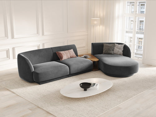 Micadoni Rechte modulaire bank Miley 3-zits, flueel, grijs - 178x303x70cm
