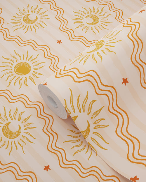 ESTAhome behang retro ornamenten roze, oranje en geel - 50 x 900 cm - 131715