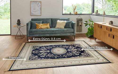 Oriental Velvet Carpet with Fringes Antik Negar 135x195 cm