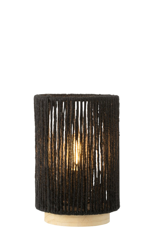 J-Line lamp Cilinder - metaal/katoen - zwart - large - LED lichtjes
