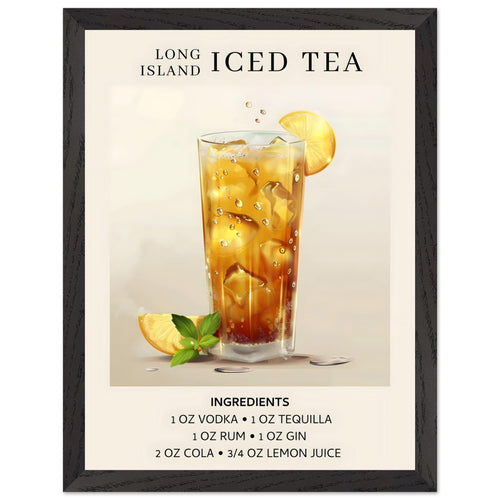 Artfulprints Poster met Lijst Long Island Iced Tea cocktail - Ingrediënten   - 30x40 cm - Grijs