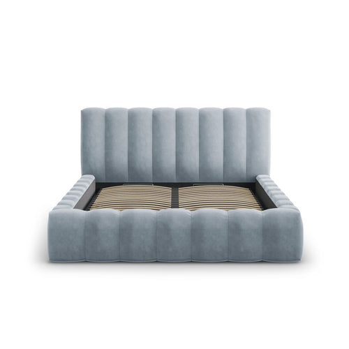 Cosmopolitan Design - Opbergbed met hoofdeinde Palma 200x140cm flueel lichtblauw - 230x165x94cm