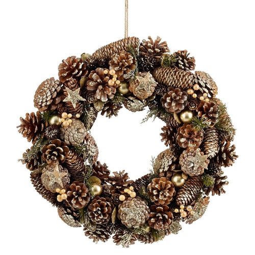 Mica Decorations Kerstkrans Brant H9 x Ø45 cm - Deurkrans met Dennenappels - Kerst Krans Deur en Tafel - Multifunctionele Kerstversiering - Bruin